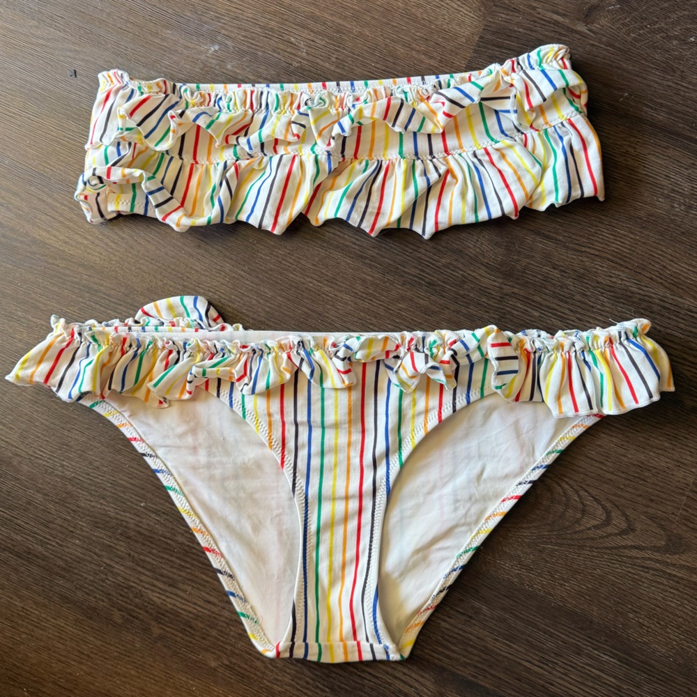 Solids & Stripes rainbow striped two piece strapless bikini M/L